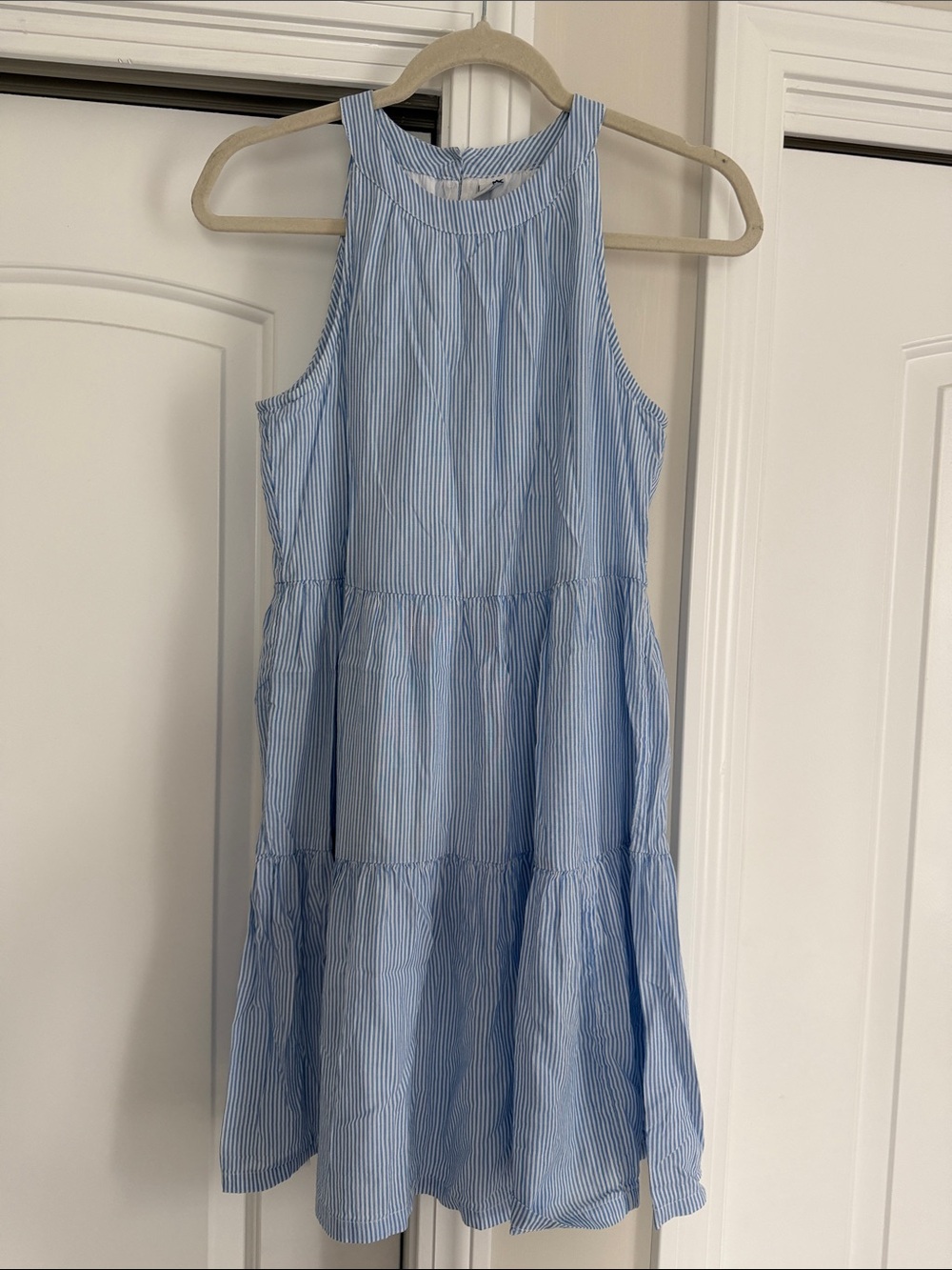 Old Navy Light Blue Pinstripe Tiered Sundress